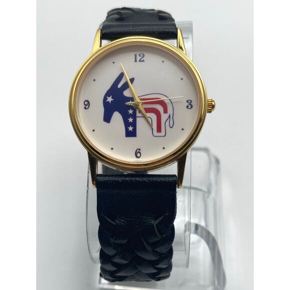 VTG 23kt Plated Unique Political Unisex Watch 32mm Fresh Battery - Adjustable WR